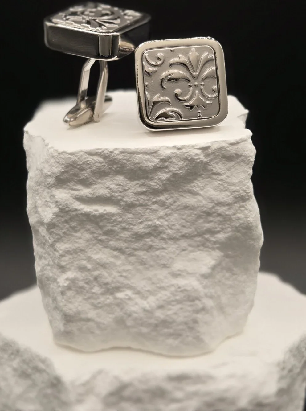 Silver Fleur-de-Lis Stainless Steel Cufflinks for Men
